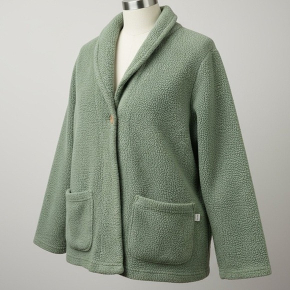 Karen Neuburger‎ S Jacket Mint Green Fleece Knit Retro Plush Pastel Teddy Winter - Picture 2 of 8
